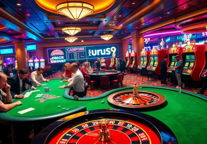 Urus9 promotion on a vibrant casino floor with intense poker action and exciting roulette spins.