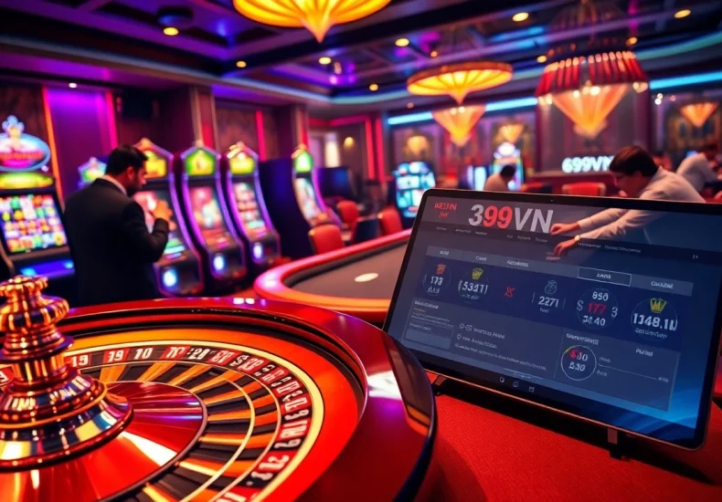 Excited gamblers at the roulette table experience the thrill of chơi with nhà cái 69VN, showcasing vibrant casino activities.