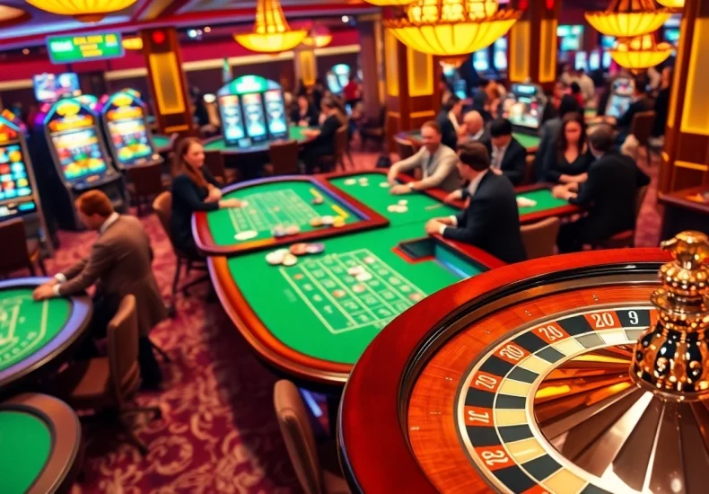 Experience the thrilling gameplay at URUS99 Casino with vibrant slot machines and engaging card tables.