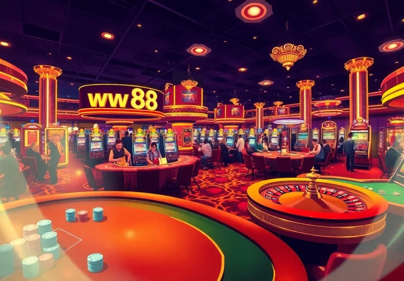 Experience the excitement of ww 88 at a vibrant casino with tables, cards, and playful atmospheres.