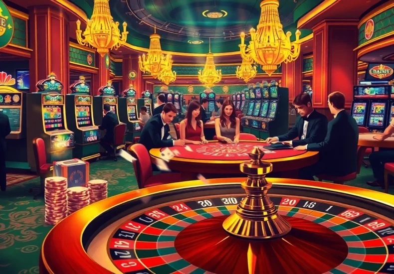 Excited players engaging at a vibrant poker table, embodying the essence of nhà cái uy tín nhất in a lively casino atmosphere.