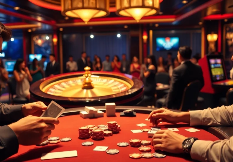 Experience exhilarating moments of bong da lu fun at a dynamic casino table with poker chips and cards.