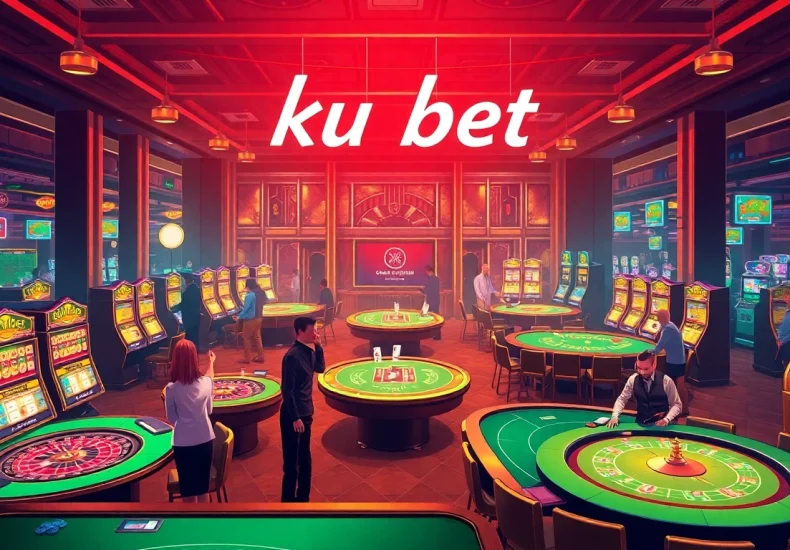 Experience the excitement of ku bet at an upscale casino, featuring lively tables and slot machines.