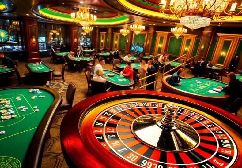 Experience the thrilling Y999 Game Download with players enjoying roulette and poker in a vibrant casino setting.