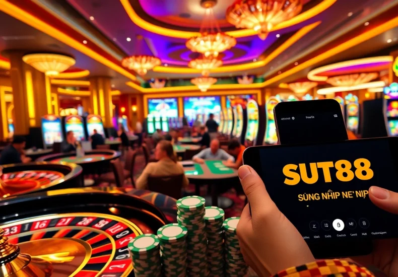 Experience the thrill of casino gaming with SUT88 ĐĂNG NHẬP displayed seamlessly alongside vibrant roulette and poker.