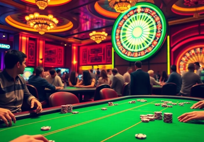 High-stakes poker table bustling as players interact; explore AI sex chat free in casino gaming dynamics.