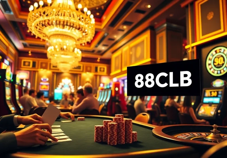 Experience the thrill of 88CLB as players strategize over poker chips in an exciting casino.