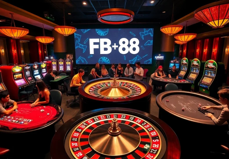 FB88 casino experience featuring engrossed players at roulette and poker tables.