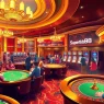 Supertkb88 casino scene featuring excited players at tables and slots.
