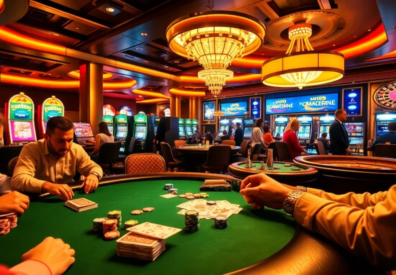 Experience the thrill of high-stakes poker at https://ggwines.net/, where colorfully stacked chips and intense players create a winning atmosphere.
